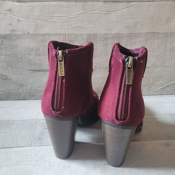 Soda Womens Suede Ankle Booties With Side Zipper & Chunky Heel 7 - Picture 3 of 4